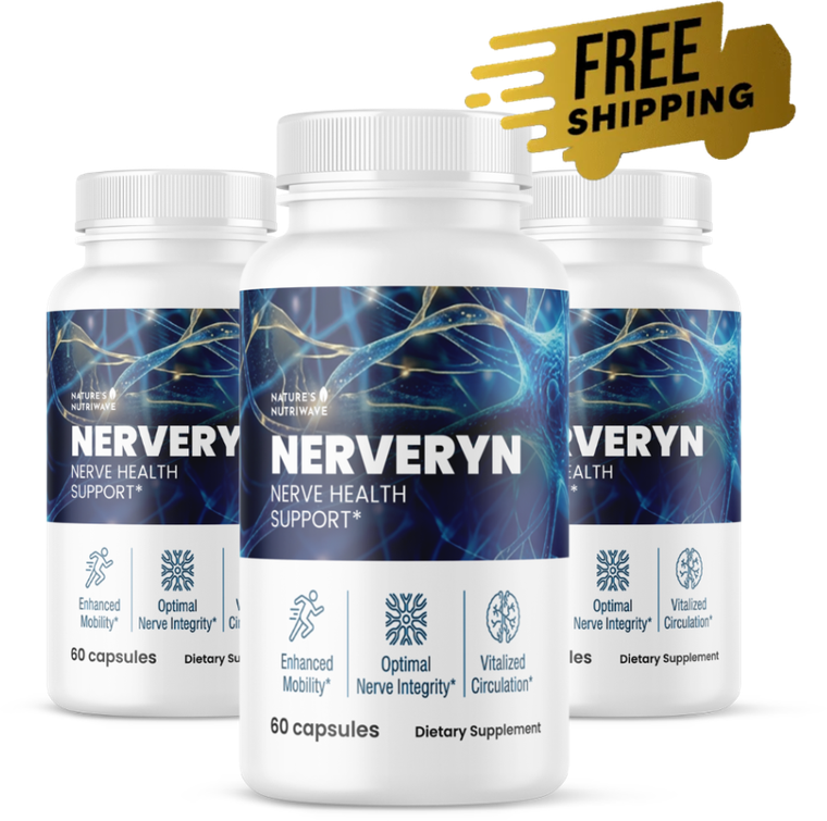 Nerveryn nerve health support capsules, three bottles